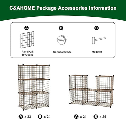 C&AHOME Wire Cube Storage, 6 - Cube Organizer Metal C Grids, Modular Shelves Units, Closet Organizer, Ideal for Home, Office, Living Room, 36.6”L x 12.4”W 36.6”H, Brown UWCS3006R