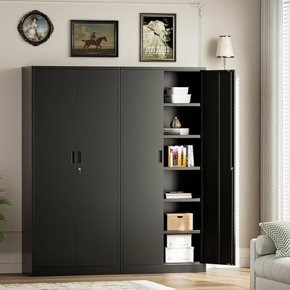 Metal Garage Storage Cabinets,71” Tall Metal File Cabinet with 5 Adjustable Shelves, Lockable Storage Cabinets for Office, Home, Garage, Warehouse 71" H x 32" W x 16" D (Black)