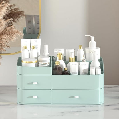 MIUOPUR Makeup Organizer for Vanity, Large Capacity Desk Organizer with Drawers for Cosmetics, Lipsticks, Jewelry, Nail Care, Skincare, Ideal for Bedroom and Bathroom Countertops - Large Green