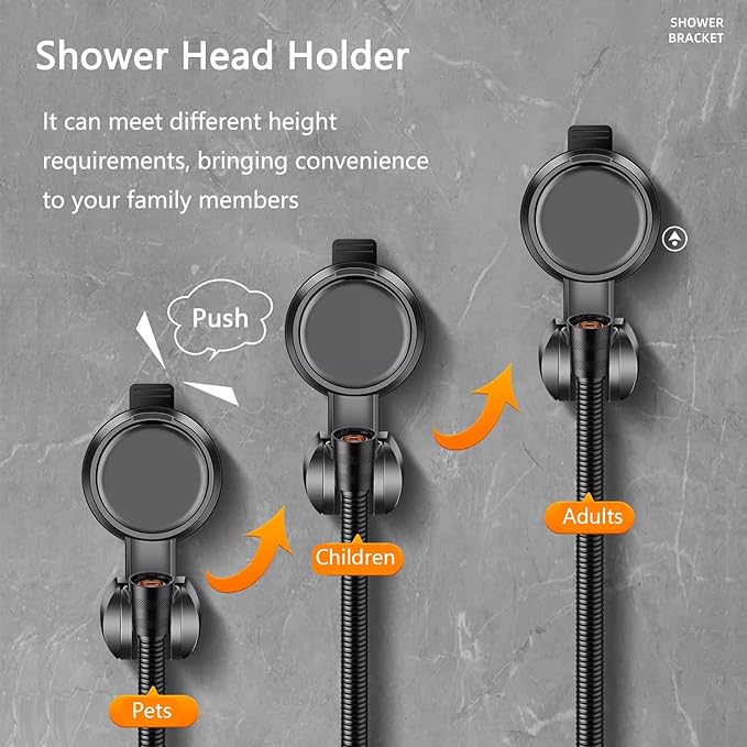 Resdenio Shower Head Holder - Strong Suction Cup No Drilling Showerhead Bracket Waterproof Handheld Shower Holder, Adjustable Wand Holder for RV, Kids, Bathroom (Black)