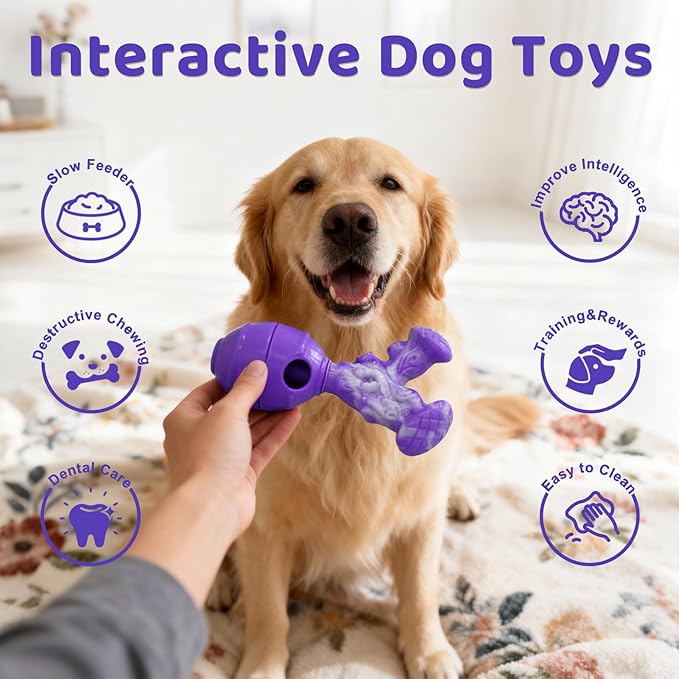 Interactive Dog Toys to Keep Them Busy, 3 in 1 Dog Puzzles for Smart Dogs, Treat Dispensing Toy for Large Dogs, Tough Chew Toys for Aggressive Chewers, Medium & Large Breeds, Bacon Flavor