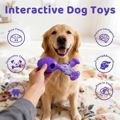 Interactive Dog Toys to Keep Them Busy, 3 in 1 Dog Puzzles for Smart Dogs, Treat Dispensing Toy for Large Dogs, Tough Chew Toys for Aggressive Chewers, Medium & Large Breeds, Bacon Flavor