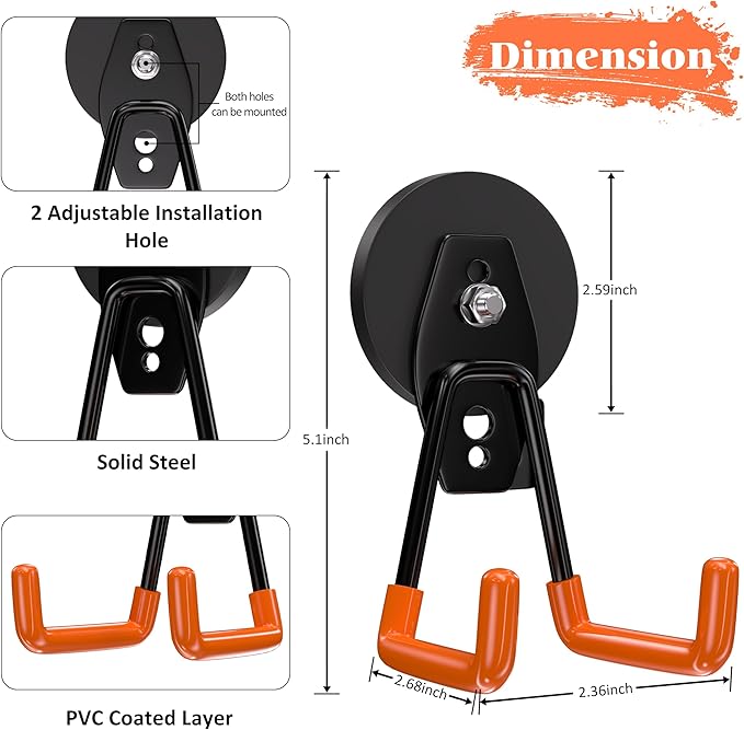 ENUODA Magnetic Hooks Heavy Duty Magnetic Tool Holder Utility Neodymium Magnet Hooks for Hanging Coat, Toolbox, Shovel, Broom, Mop, Container, Van, Cabinet, Locker, 2 Pack