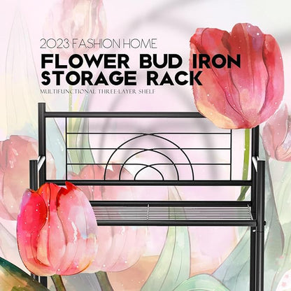 LEEDA 3-Tier Freestanding Multipurpose Storage Shelves Heavy Duty Metal Shelving Unit, Display Plants Flowers Bath Essentials, for Kitchen Bathroom Office, Black