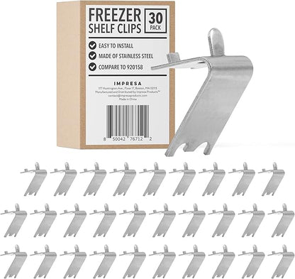 IMPRESA 30 Pack Commercial Freezer Shelf Clips - Compatible with True & Other Commercial Refrigerators - Model 7122 Stainless Steel - Freezer & Refrigerator Shelf Clip Support