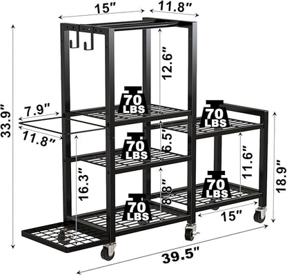6-Tier Home Gym Storage Rack with Wheels, Dumbbell Weight Rack and Yoga Mat Organizer, Multi-Purpose Gym Equipment Storage Stand for Home Gym Accessories