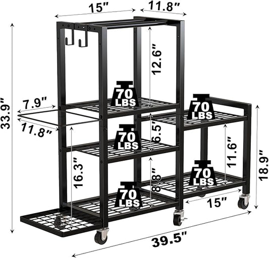 6-Tier Home Gym Storage Rack with Wheels, Dumbbell Weight Rack and Yoga Mat Organizer, Multi-Purpose Gym Equipment Storage Stand for Home Gym Accessories