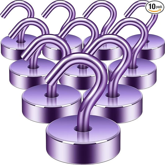 Neosmuk Magnetic Hooks, Cruise Ship Essentials, 40lb+ Heavy Duty Magnetic Hooks for Cruise Cabins, Refrigerator, Grill, Hanging, and Travel | Extra Strong Must-Haves Magnet Hook,Purple,Pack of 10