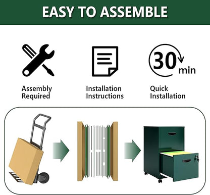 2 Drawer File Cabinet with Lock, Small Rolling Filing Cabinet for Home Office, Metal Mobile File Cabinets on Wheels, Under Desk Office Cabinets for Letter Size Folders - Assembly Required
