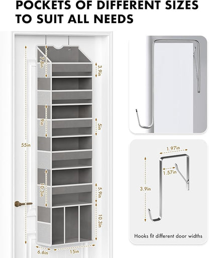 2-Pack Over The Door Organizer Hanging 6-Shelf Storage Organizer with 50lb Heavy Duty Perfect for Bathroom Closet Nursery Bedroom Pantry Laundry (Grey)