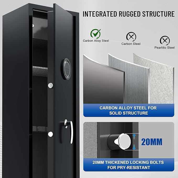 SHICHI 8-10 Electronic Gun Safe for Rifles, Gun Cabinet for Rifles and Shotguns, No Assembly Required,Large Rifle Safes for Home,with Dual Alarm System, Inner Cabinet and Adjustable Shelf