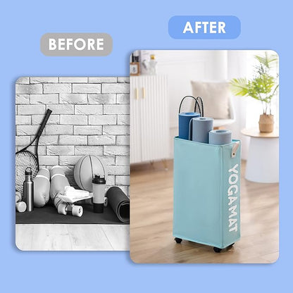 Caroeas Yoga Mat Storage Rack, Yoga Mat Holder Accessories, Home Gym Equipment Storage Yoga Mats, Women Men Workout Equipment Organization with Wheels