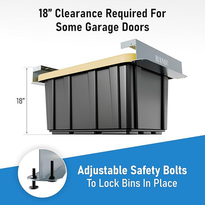 HANDT Overhead Garage Storage Rack, Connectable Heavy Duty Metal Ceiling Rails For Garage Storage Organization Shelving System, Hanging Racks For Tote Containers, Supports Up To 3 Bins, 2 Sets Gray