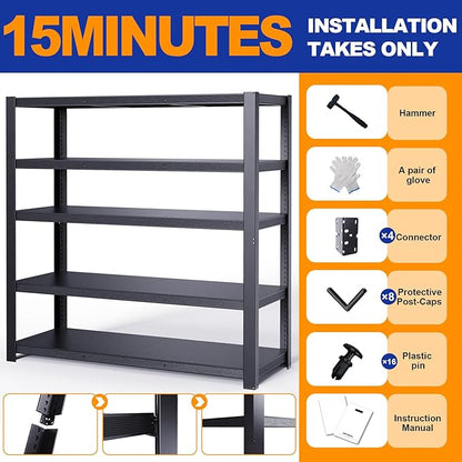 Garage Shelving Unit, Heavy Duty Storage Shelves, 24" D x 55" W x 84" H, Adjustable Metal Rack, Industrial Shelving for Basement, Garage, Basement