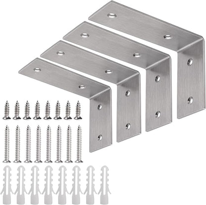 YUMORE L Brackets Heavy Duty, 5x3x1.8 Inch Stainless Steel Shelf Brackets Wall Mounted for Floating Shelves Industrial Farmhouse, Includes Hardware, Pack of 4