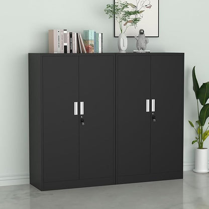 Metal Storage Cabinet with Locking Doors and Adjustable Shelves, 53.5-Inch Tall Lockable Storage Cabinets for Home Office Garage Kitchen Pantry (Black)