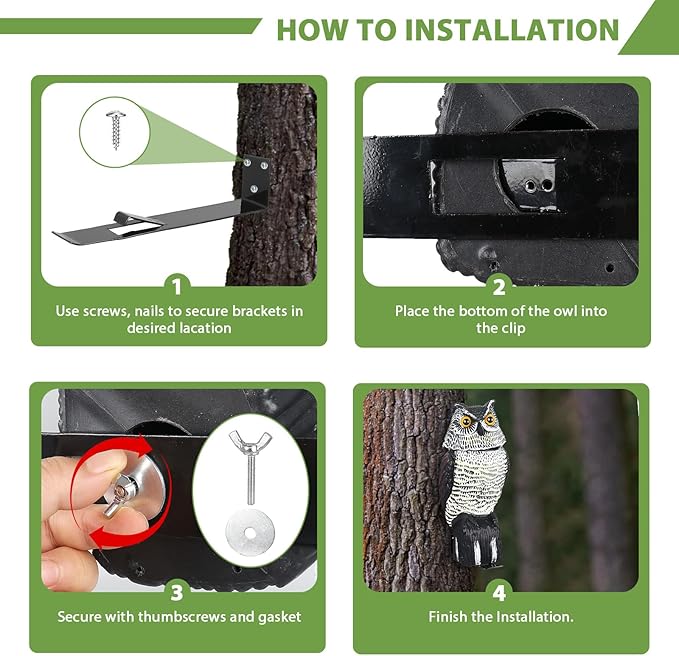 4 Pack Owl Mounting Bracket – Metal Bracket with Secure Clip Heavy Duty Owl Attachment Post Mount for Plastic Garden Owls