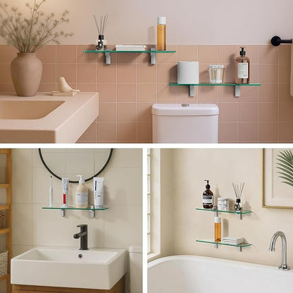 KES Bathroom Glass Shelf, Bathroom Wall Glass Shelves 16 Inch Shelf Wall Mounted Brushed Nickel Finish, BGS3201S40-2