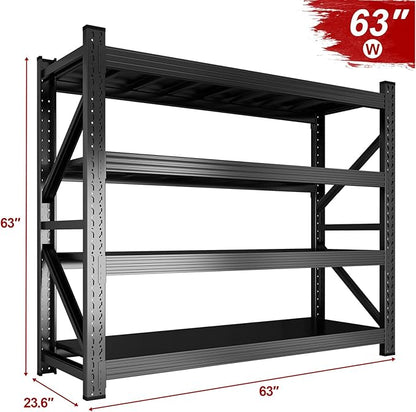 5000LBS Storage Shelves, 4 Tier Adjustable Industrial Garage Shelving, Heavy Duty 63" W x 24" D x 63" H Metal Shelving Unit, Utility Rack Shelf for Storage, Warehouse, Pantry, Workshop