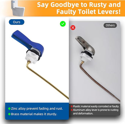 Hibbent Universal Metal Front Mount Toilet Handle Replacement Kit, Brass Toilet Flush Tank Lever with Stainless Steel Flapper Chains for Most Toilets, Blue