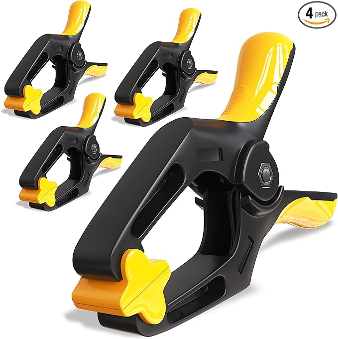 6 inch Spring Clamps Heavy Duty - 4 Pack Large Plastic Clamps for Woodworking, Crafts, Backdrop and Pool Cover with 3 inch Mouth Opening - Rust Free Spring Clips with Non-Detachable Jaw Pads