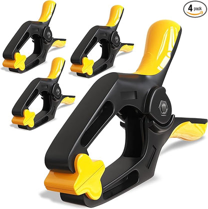 6 inch Spring Clamps Heavy Duty - 4 Pack Large Plastic Clamps for Woodworking, Crafts, Backdrop and Pool Cover with 3 inch Mouth Opening - Rust Free Spring Clips with Non-Detachable Jaw Pads