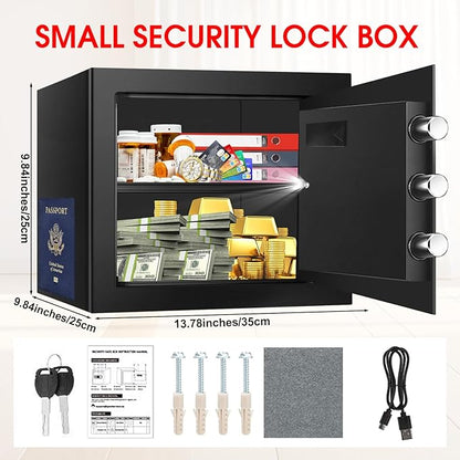 1.3 Cuft Small Safes for Home Use Fire and Water Proof, Anti-theft Fireproof Lock Box with Electronic Keypad, Alarm System and Removable Shelf, Fire Proof Safe for Home Documents, Valuables