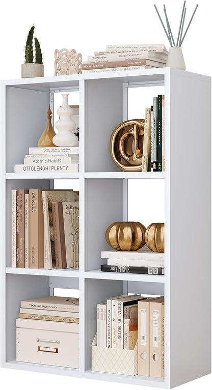 6-Cube Storage Organizer, Modern Cube Shelf, 3 Tier Bookshelf Storage Unit, Open Cubicle Bookcase for Living Room, Bathroom, Entrance Hall, Entryway