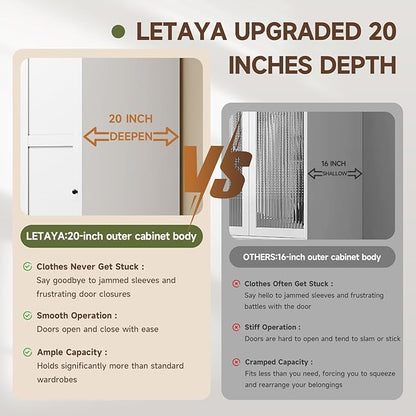 Letaya Metal Sliding Door Wardrobe Cabinets,68" Tall Armoire Wardrobe Closet with Sliding Doors and Shelves,Narrow Slim Coat Closet Cabinet with Hanging Rod,Space Saving for Home (White)