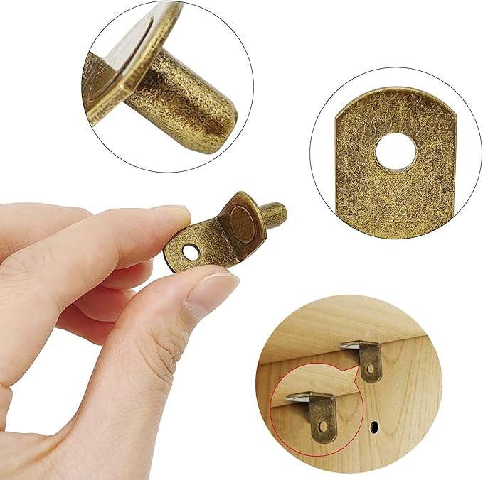 40 Pcs Shelf Pins Pegs,1/4 Inch L-Shaped Shelf Support Pegs,Bookshelf Pegs for Shelves,Cabinet Shelf Bracket Pegs with Hole,Shelf Pins Holders for Kitchen Furniture & Closet,Bronze Tone