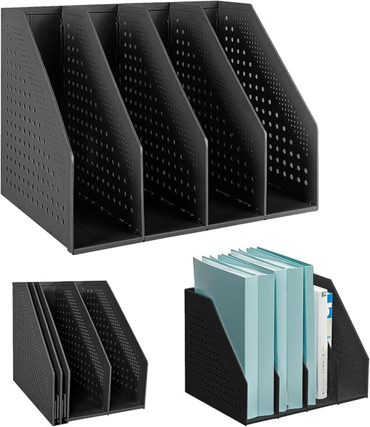 SAYEEC Collapsible Magazine File Holder with 4 Compartment Plastic Binder Folder for Desk Hollow Documents Foldable Organizer Desktop Files Cabinet Shelf Frames Divider Rack Display and Storage