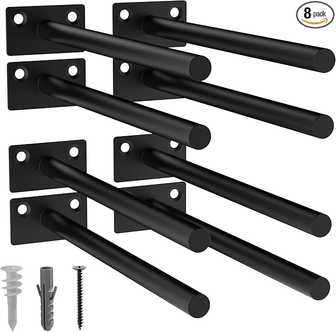 LEOPO Black 8-Pack 8 inch Floating Shelf Brackets, Hidden Shelf Bracket for Wood, Concealed Blind Shelving Support,Invisible Coated Brackets for DIY Decorative,Fit for Kitchen, Bathroom,Study Room