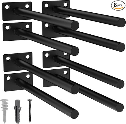 LEOPO Black 8-Pack 8 inch Floating Shelf Brackets, Hidden Shelf Bracket for Wood, Concealed Blind Shelving Support,Invisible Coated Brackets for DIY Decorative,Fit for Kitchen, Bathroom,Study Room