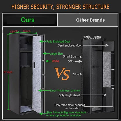 Large Rifle Safe, Long Gun Safe for Rifle Shotgun for Home, Quick Access 5-6 Gun Storage Cabinet with a Handgun Lock Box and a Removable Shelf, Silent Mode(PIN Code Version)