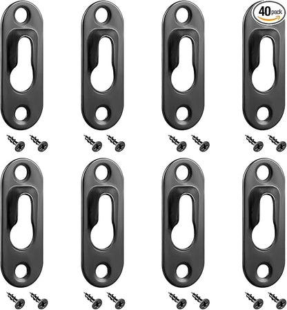 Hotop 40 Pieces Single Keyhole Picture Frame Hanger with 80 Pieces Screws Metal Keyhole Hanging Fasteners Brackets for Mirror Frame Cabinet, 43 x 16 mm(Black)
