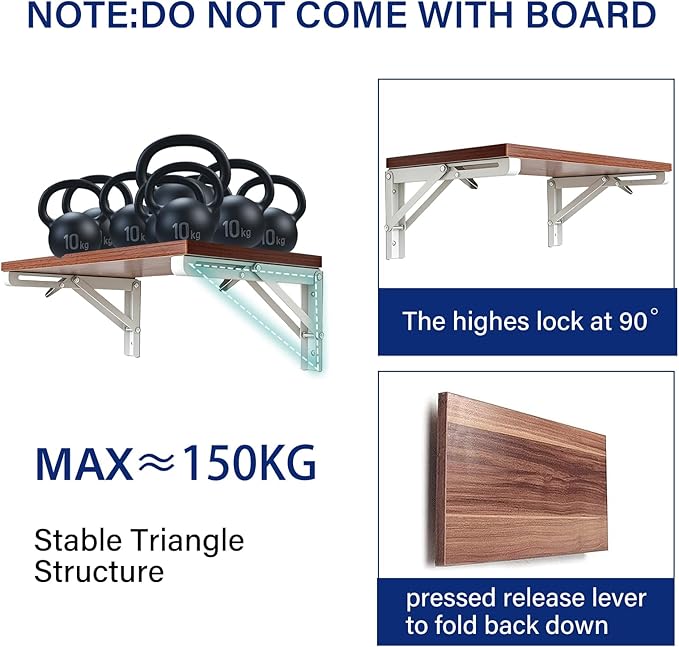 Folding Shelf Brackets, Folding Shelf Hinge Heavy Duty Shelf Brackets, 8 10 12 14 16 18 20 Inch Brackets for Foldable Shelf, White, 20 Inch 4 Pcs