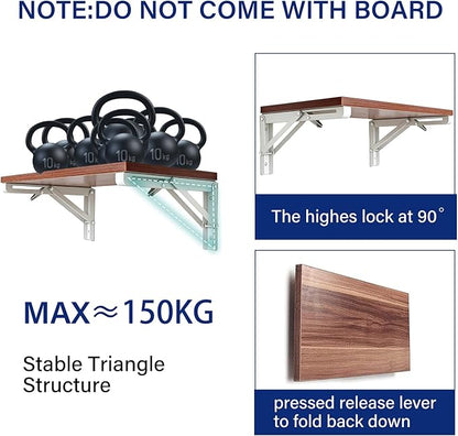 Heavy Duty Folding Shelf Brackets 18 Inch, 2 Pack - Collapsible Wall Mounted Space Saving Brackets, White Rust-Resistant Steel for 8-20 Inch Shelves