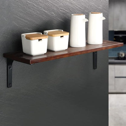 SAYAYO 4 PCS Metal Wall Shelf Bracket, 10 x 8 Inch Heavy Duty Shelf Support Bracket Decorative Joint Angle Bracket, Matte Black