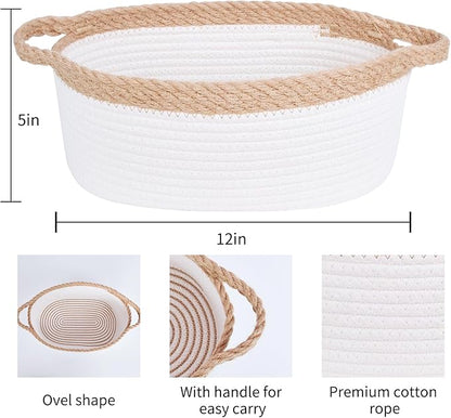 ABenkle Small Basket with Handles - Decorative Durable Rope Woven Storage Bin Shelf Storage Organizer Cube, Easter Baby Gift Basket, 12"x8"x5"