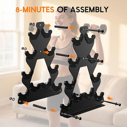 Dumbbell Rack Stand Only | Space-Saving Weight Rack for Home Gym, Hand Weight Rack Dumbbell Storage for Dumbbell Set (3-15 LB), Durable Metal Stand with Easy Assembly (Dumbell not Included)