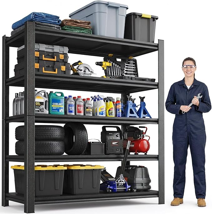 5-Tier Garage Shelving, Heavy Duty Adjustable Metal Storage Shelves Unit, Steel Shelf, 2000 lbs Capacity, Industrial Shelves for Heavy Tools and Equipment (71" H x 36" W x 14" D)