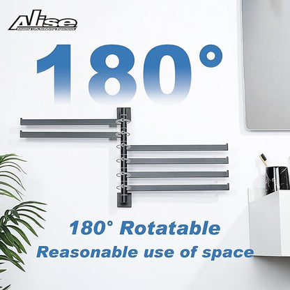 Alise Swivel Towel Rack, 6-Arm Towel Bar, Space Saving Towel Rack Wall Mount Drying Towel Holder, Swing Out Towel Holder for Bathroom Kitchen Toilet, Square SUS304 Stainless Steel, Matte Black