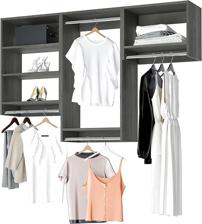 Closet Kit with Hanging Rods - Corner Closet System - Closet Shelves - Closet Organizers and Storage Shelves (Grey, 78 inches Wide) Closet Shelving