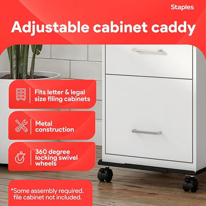 Staples Adjustable File Caddy Letter/Legal Files, Black, Heavy Duty, Fits Filing Cabinets with Wheels
