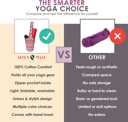 ALLEN & MATE 100% Cotton Yoga Mat Bag for Women and Men, Large Pocket with Zipper Storage, Shoulder Strap Carrier for Yoga and Pilates Mats