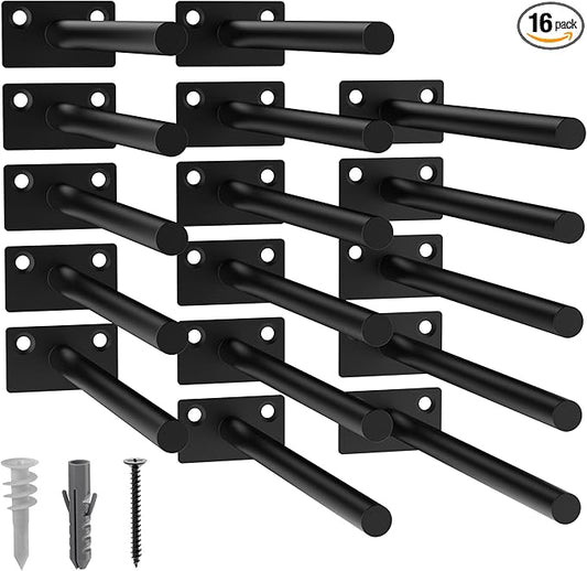LEOPO Black 16-Pack 8 inch Floating Shelf Brackets, Hidden Shelf Bracket for Wood, Concealed Blind Shelving Support,Invisible Coated Brackets for DIY Decorative,Fit for Kitchen, Bathroom,Study Room