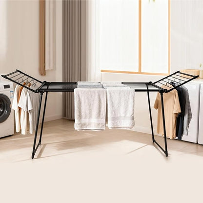 Expandable Clothes Drying Rack, Gullwing Laundry Drying Rack, Space-Saving, Towels, Linens, Indoor, Outdoor Black