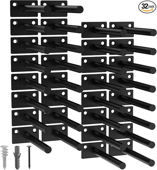 LEOPO Black 32-Pack 5 inch Floating Shelf Brackets, Hidden Shelf Bracket for Wood, Concealed Blind Shelving Support,Invisible Coated Brackets for DIY Decorative,Fit for Kitchen, Bathroom,Study Room