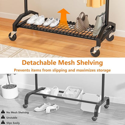 Heavy Duty Clothes Rack Clothing Racks for Hanging Clothes Garment Rack 45" Lx15.8 W x 67" H Rolling Clothes Rack with Wheels