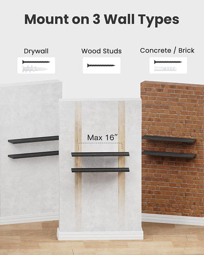 AMADA HOMEFURNISHING Floating Shelves, 32″ Large Wall Mounted Shelves for Bathroom, Bedroom, Living Room, Kitchen, Office, Hanging Shelf for Wall Décor Storage, Set of 2, Black